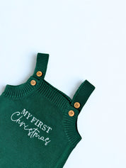 “My First Christmas” Knit Romper - Evergreen