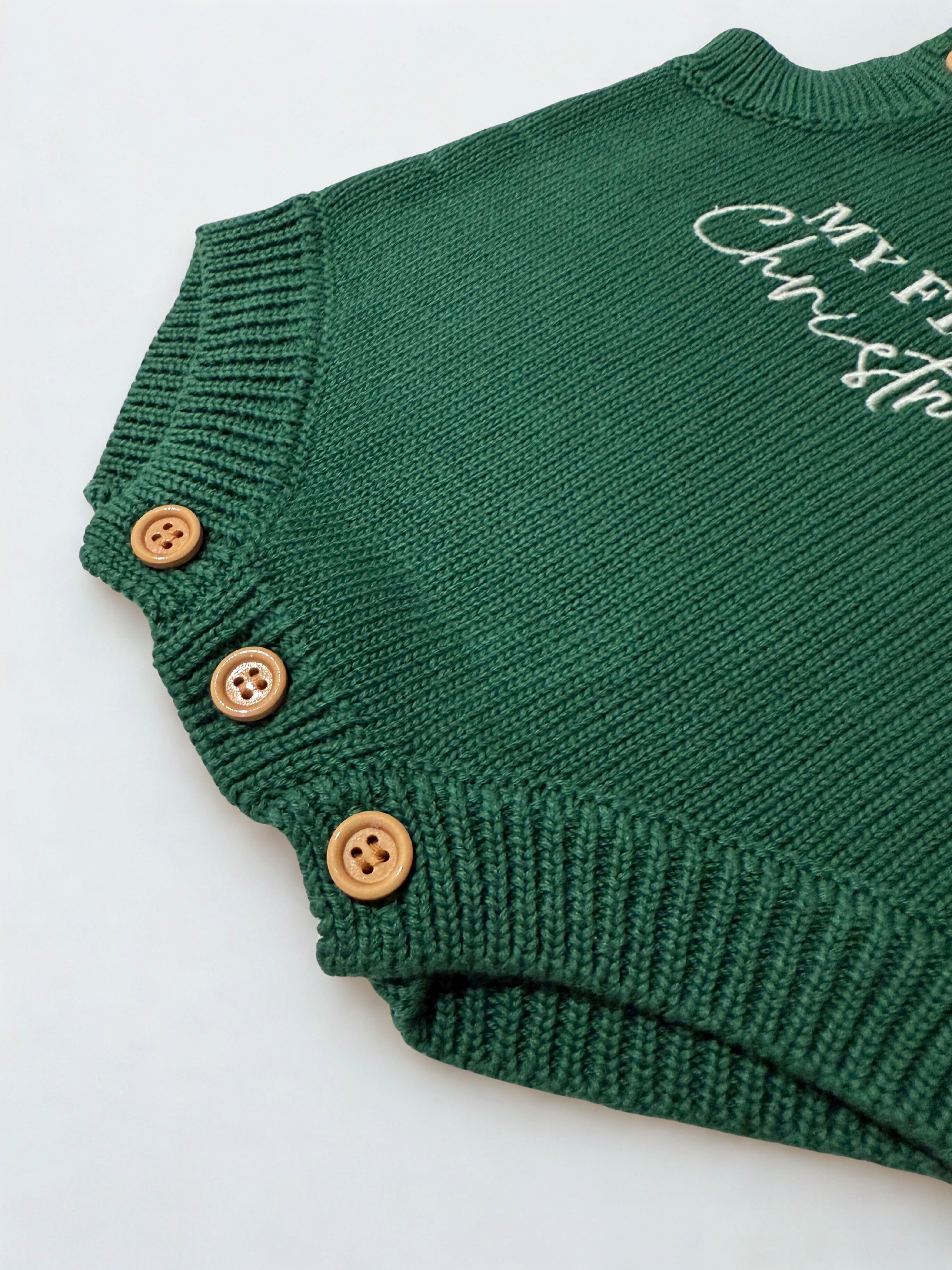 “My First Christmas” Knit Romper - Evergreen
