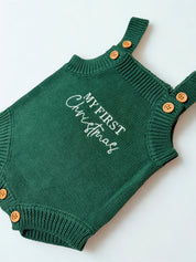 “My First Christmas” Knit Romper - Evergreen