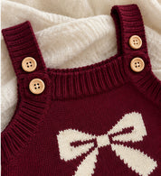Cranberry Bow Jacquard Knit Romper