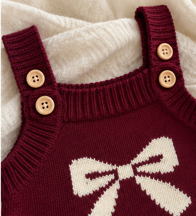 Cranberry Bow Jacquard Knit Romper