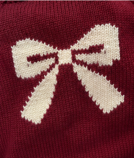 Cranberry Bow Jacquard Knit Romper