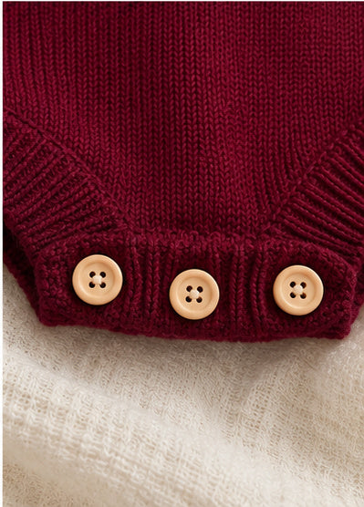 Cranberry Bow Jacquard Knit Romper