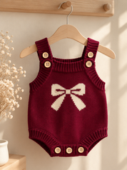 Cranberry Bow Jacquard Knit Romper