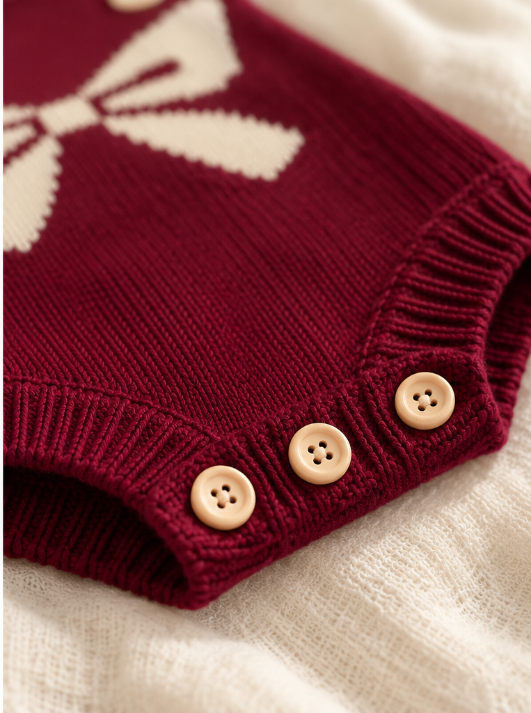 Cranberry Bow Jacquard Knit Romper