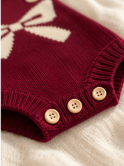 Cranberry Bow Jacquard Knit Romper